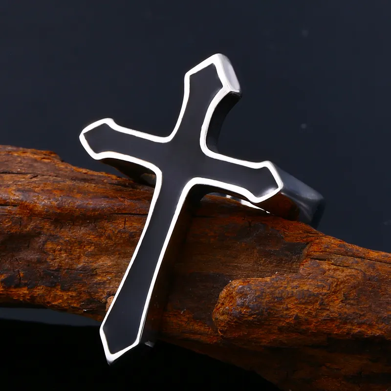 Vanna Stainless Steel Cross Epoxy Men and Women Rings Punk Fashion Chunky Cross Ring